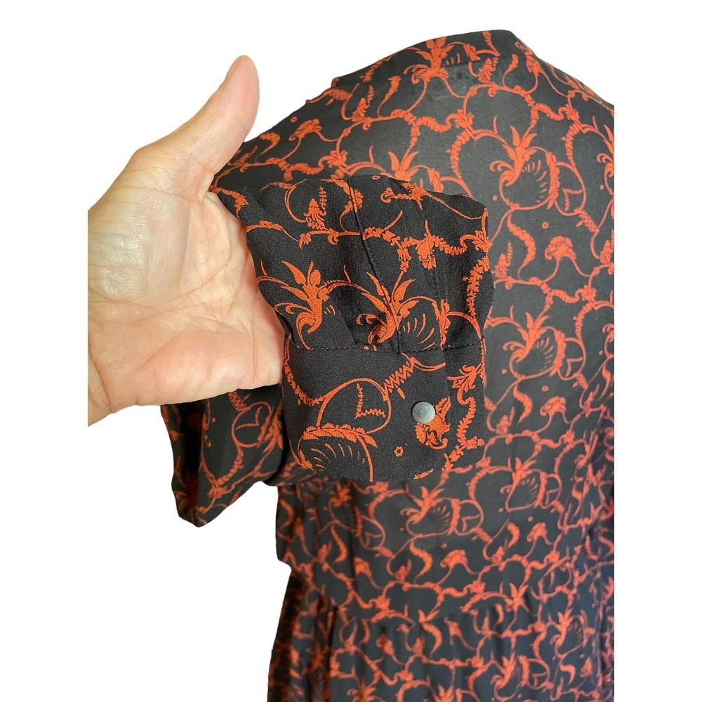 A.L.C. Womens V-Neck Floral Paisley Shirt Dress Long Sleeve Size 4 Black - Picture 6 of 8